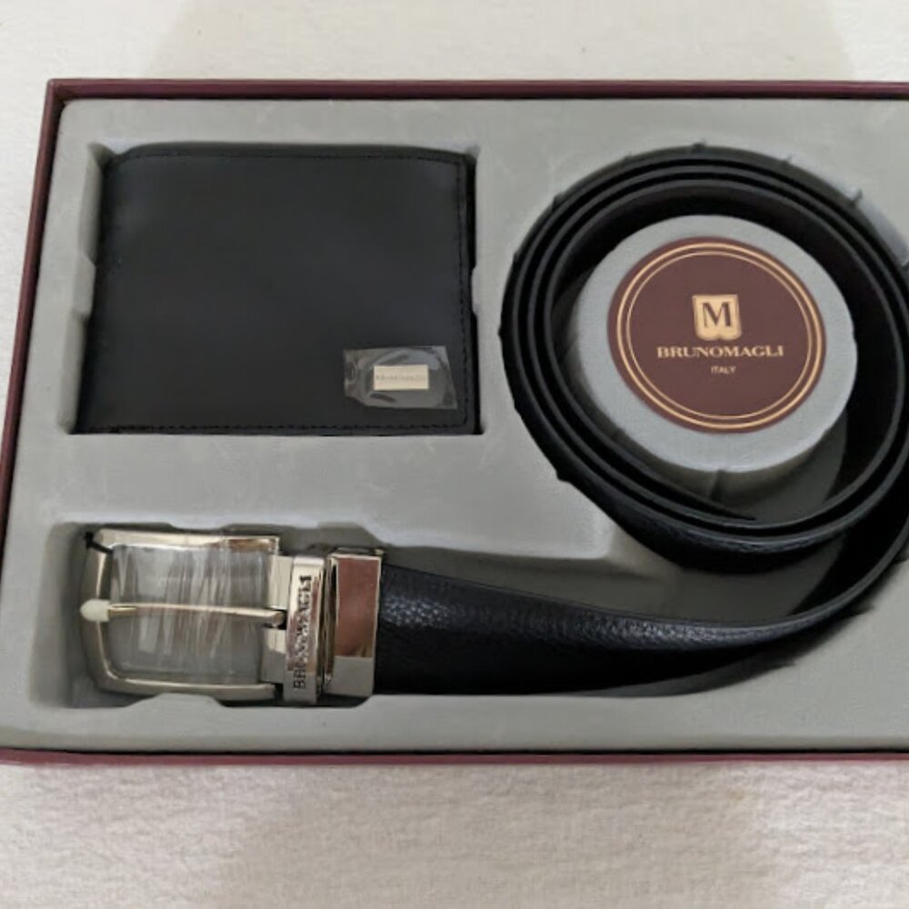 Bruno Magli Made in Italy Men's Leather Belt & Wallet Set New in Box
